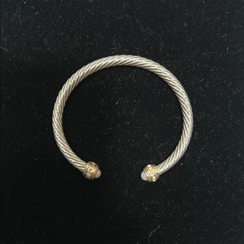 Imitation David Yurman Silver and Gold Cuff and Pearl Bracelet